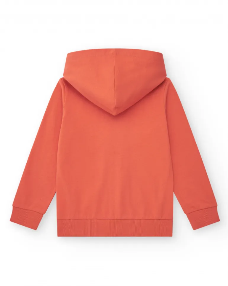 Sweat-shirt pour garçon en rouge avec capuche et fermeture éclair
