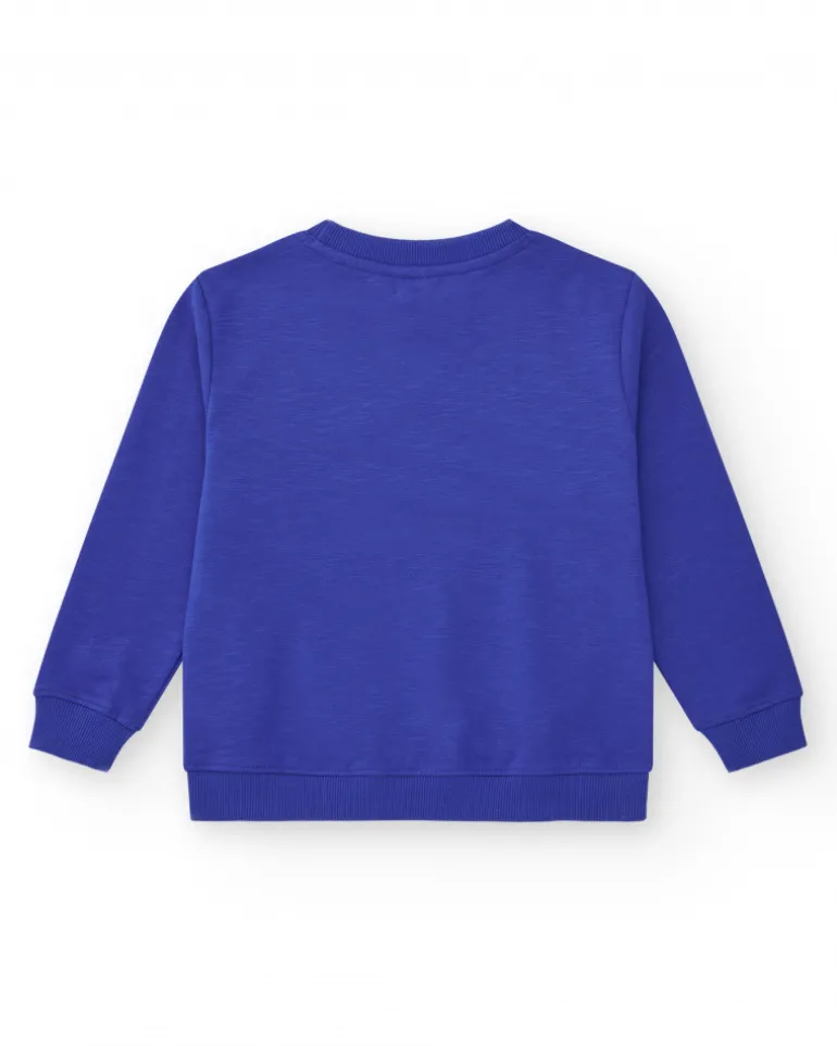 Sweat-shirt pour garçon en bleu avec poignets côtelés et col rond.
