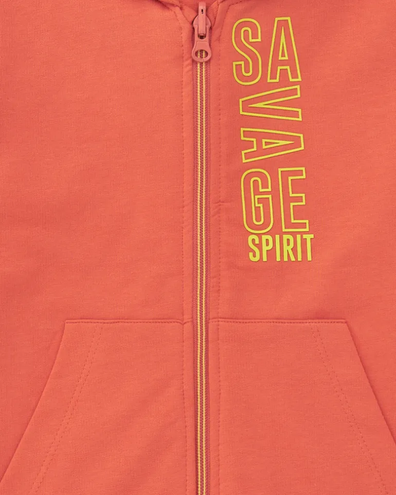 Sweat-shirt pour garçon en rouge avec capuche et fermeture éclair