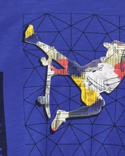 Sweat-shirt pour garçon en bleu avec poignets côtelés et col rond.