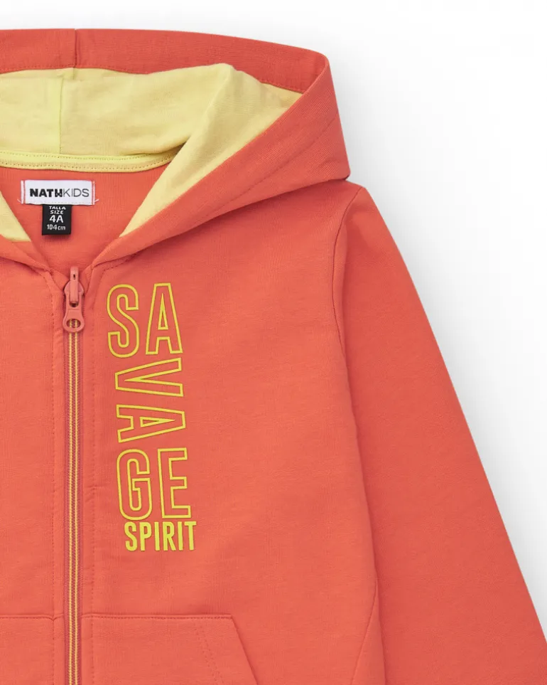 Sweat-shirt pour garçon en rouge avec capuche et fermeture éclair