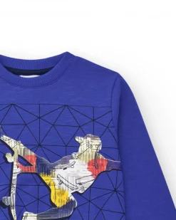 Sweat-shirt pour garçon en bleu avec poignets côtelés et col rond.