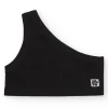 Top asymétrique pour fille en noir avec motif floral.