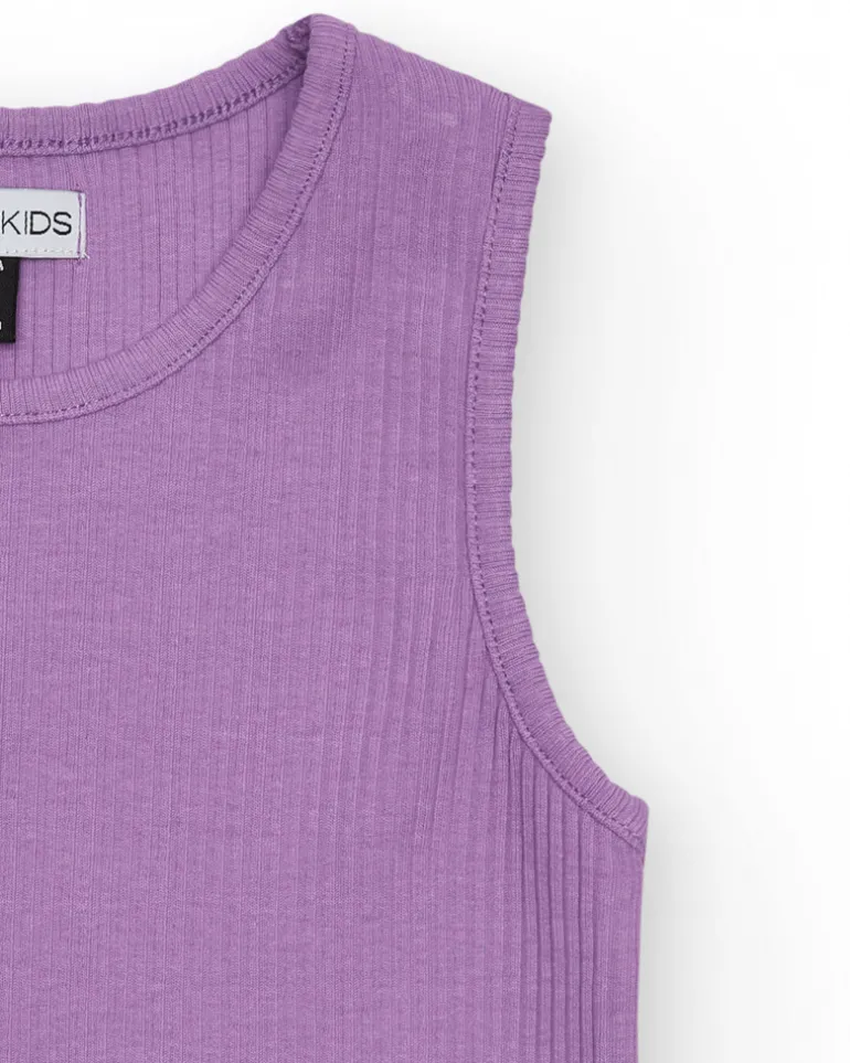 Top pour fille en lilas, sans manches et col rond.