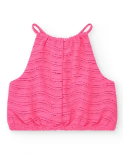 Top pour fille en rose avec bretelles et taille élastique.