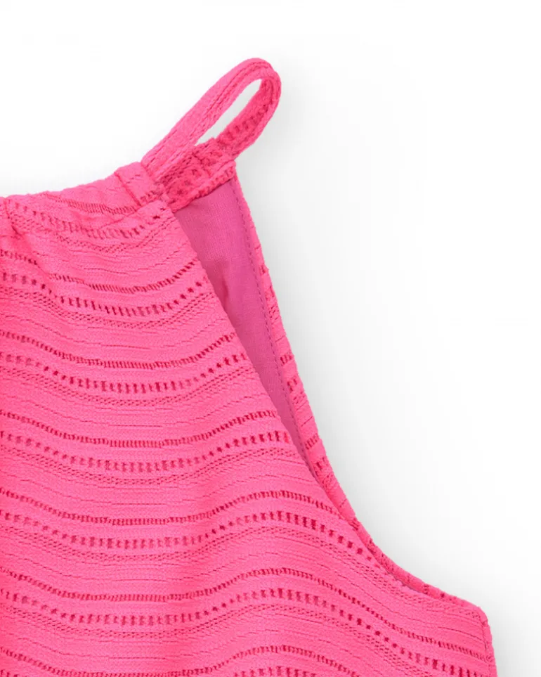 Top pour fille en rose avec bretelles et taille élastique.