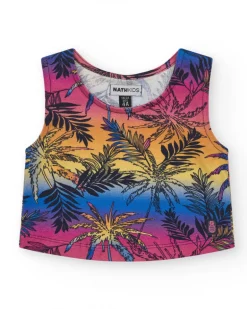 Top sans manches pour fille avec imprimé tropical.