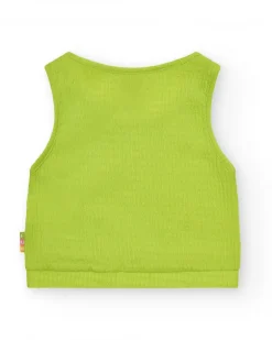 Top sans manches pour fille en vert avec tissu texturé.