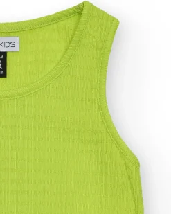 Top sans manches pour fille en vert avec tissu texturé.