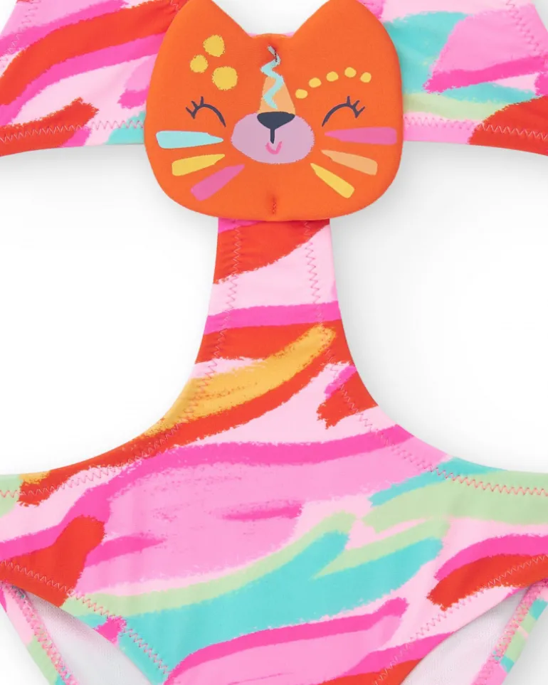 Trikini multicolore pour fille avec visage d’animal décoratif