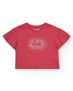 T-shirt à manches courtes pour fille en rouge avec imprimé frontal.