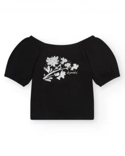 T-shirt à manches courtes pour fille en noir avec manches bouffantes.