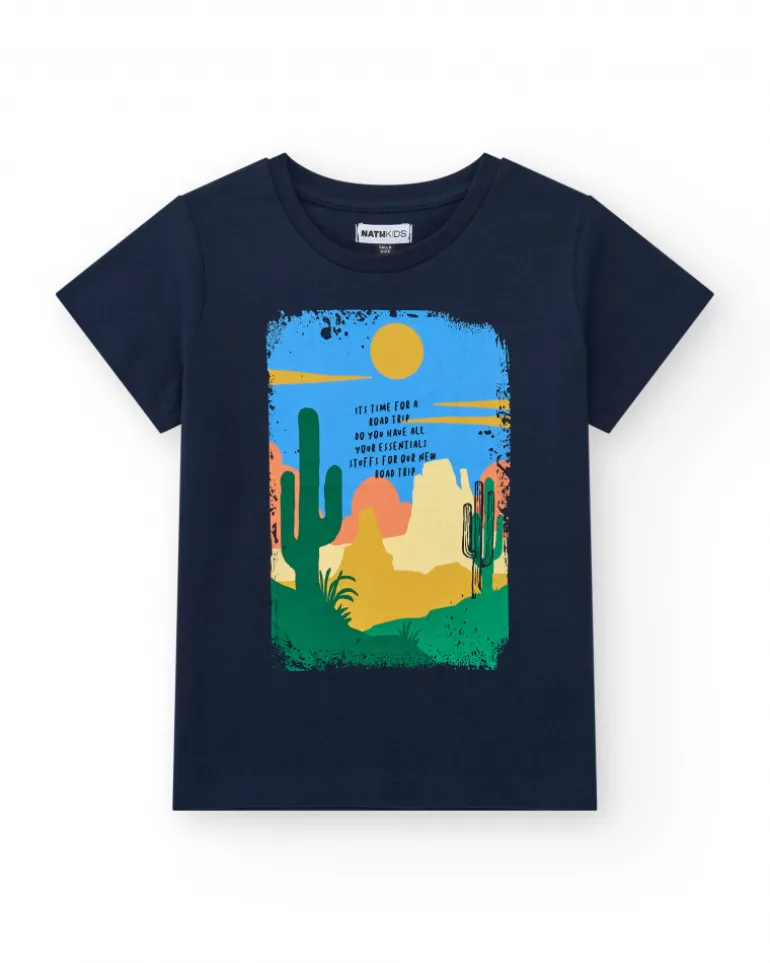 T-shirt à manches courtes pour garçon en noir avec imprimé frontal.