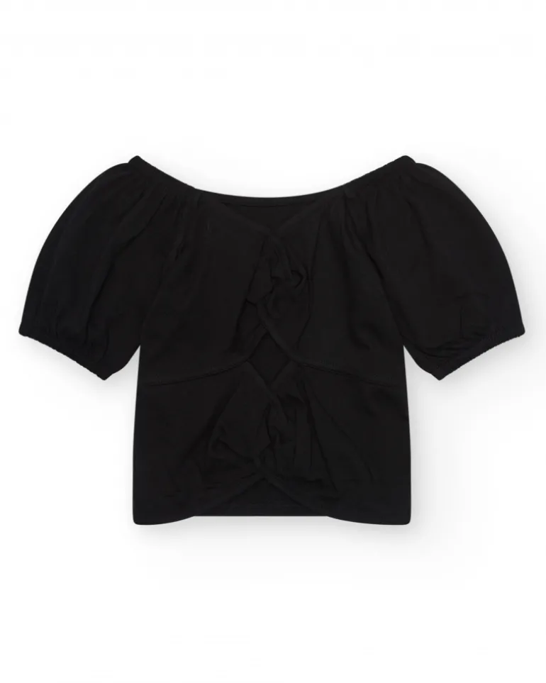 T-shirt à manches courtes pour fille en noir avec manches bouffantes.