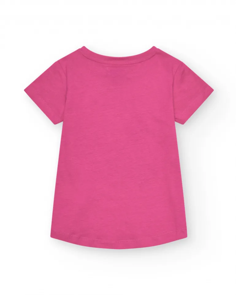 T-shirt à manches courtes pour fille en rose avec imprimé frontal.