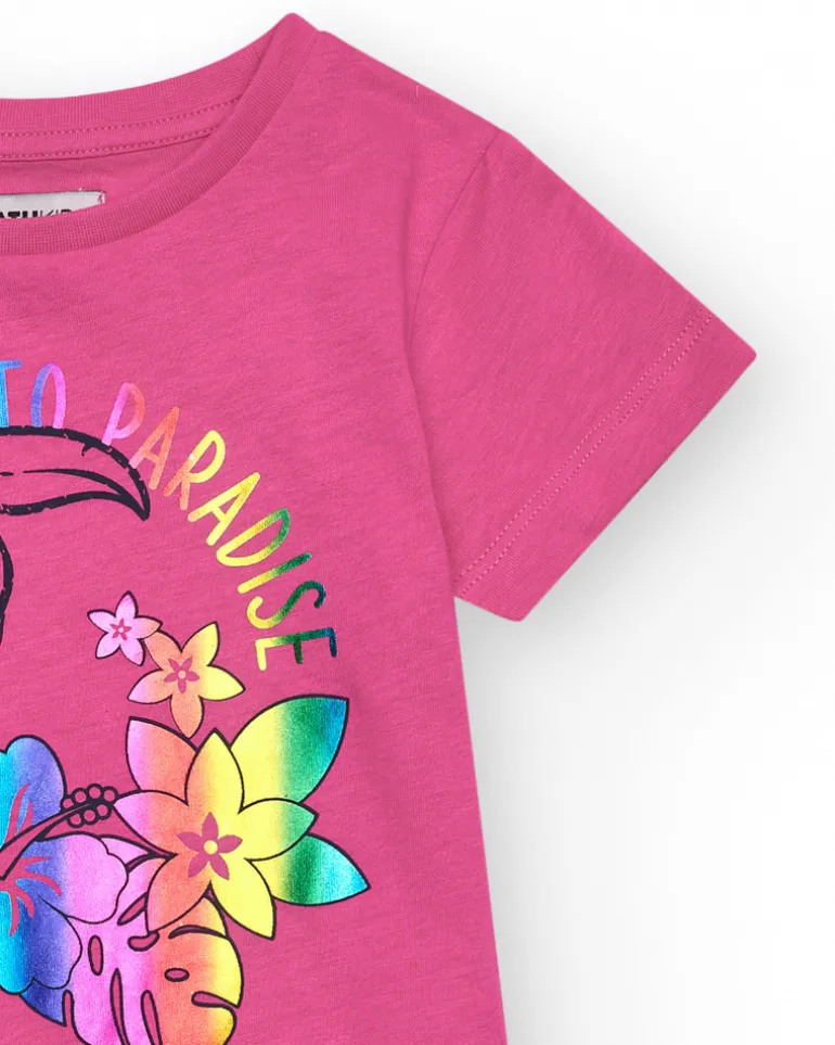 T-shirt à manches courtes pour fille en rose avec imprimé frontal.