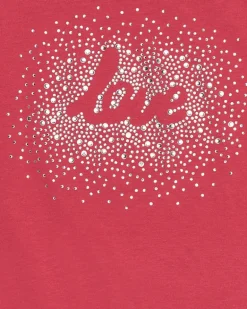 T-shirt à manches courtes pour fille en rouge avec imprimé frontal.