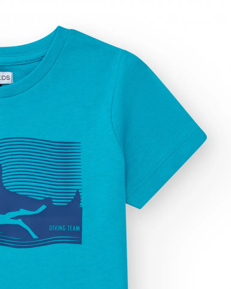 T-shirt à manches courtes pour garçon en vert avec design frontal