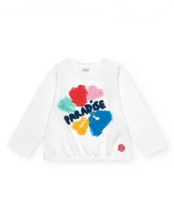 T-shirt à manches longues blanc pour fille avec appliques florales