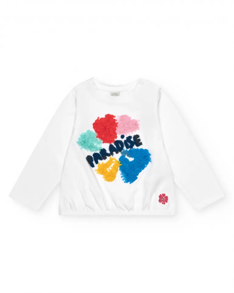 T-shirt à manches longues blanc pour fille avec appliques florales