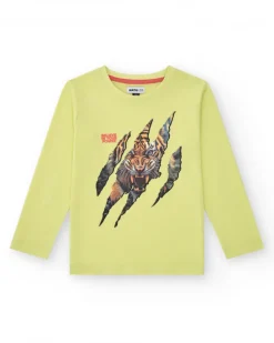 T-shirt à manches longues pour garçon en vert avec imprimé griffe d’animal