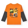 T-shirt à manches longues pour garçon en orange avec imprimé frontal