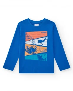 T-shirt à manches longues pour garçon en bleu avec imprimé marin