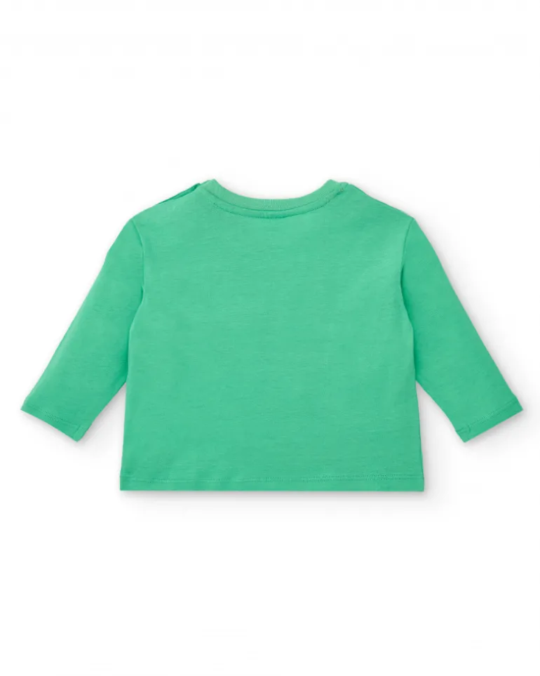 T-shirt à manches longues pour garçon vert avec imprimé "Level Up", collection Cyber Dino