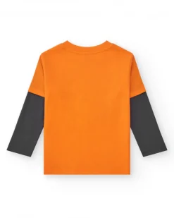T-shirt à manches longues pour garçon en orange avec imprimé frontal