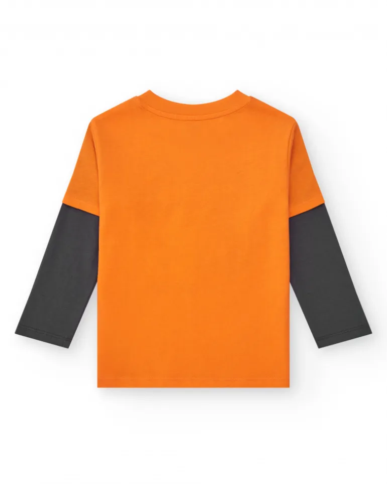 T-shirt à manches longues pour garçon en orange avec imprimé frontal