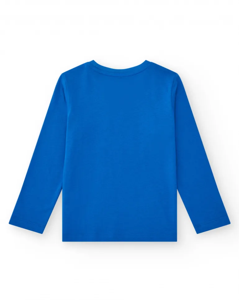T-shirt à manches longues pour garçon en bleu avec imprimé marin