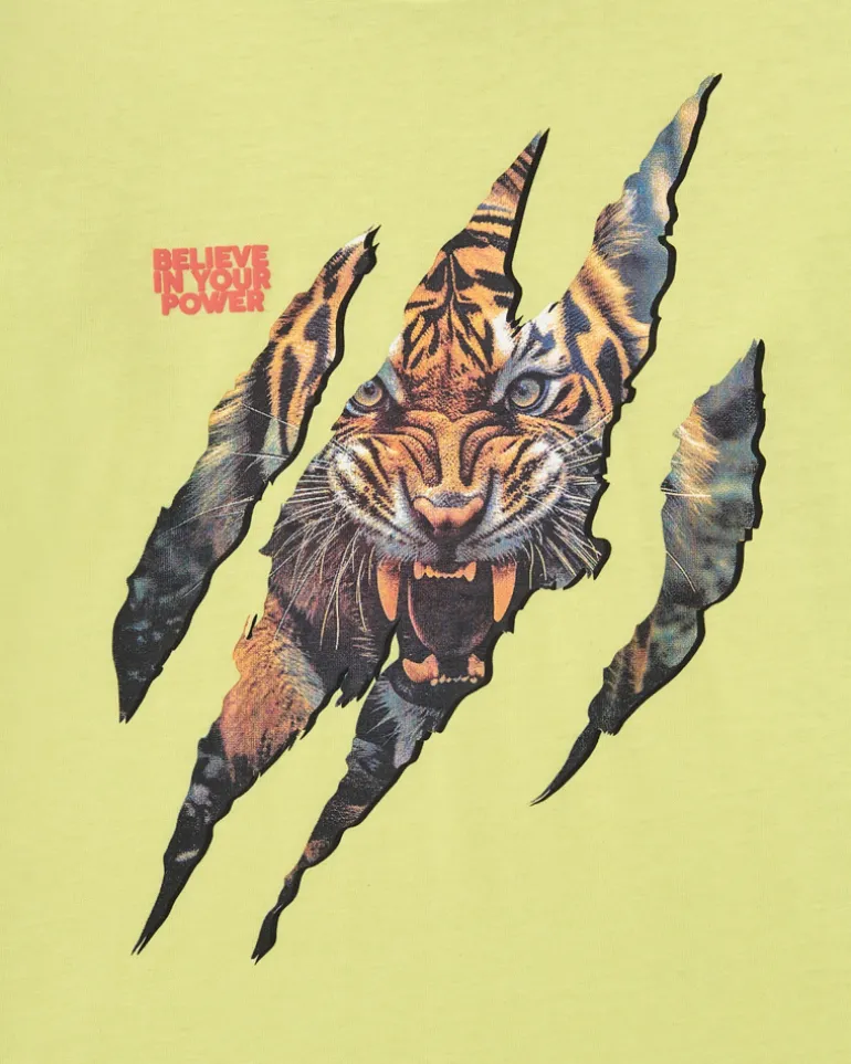 T-shirt à manches longues pour garçon en vert avec imprimé griffe d’animal