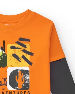T-shirt à manches longues pour garçon en orange avec imprimé frontal