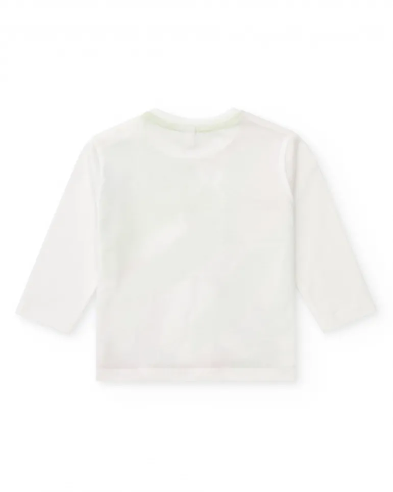 T-shirt blanc à manches longues pour garçon avec imprimé tropical