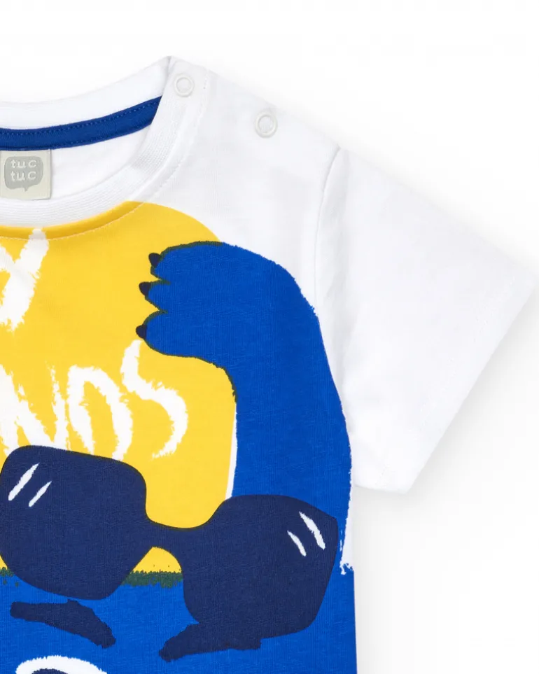 T-shirt blanc et jaune pour garçon avec message "Hey Friends"