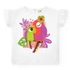 T-shirt blanc pour fille avec perroquets brodés et paillettes