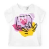 T-shirt blanc pour fille avec éléphant en rose, jaune et noir
