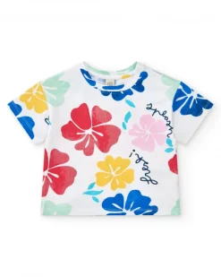 T-shirt blanc pour fille avec imprimé floral