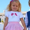 T-shirt blanc pour fille avec fleurs et paillettes