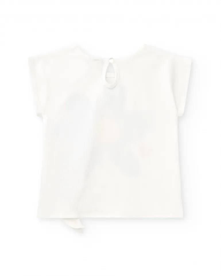 T-shirt blanc pour fille avec fleur bleue et cœurs