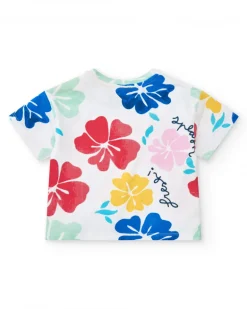 T-shirt blanc pour fille avec imprimé floral