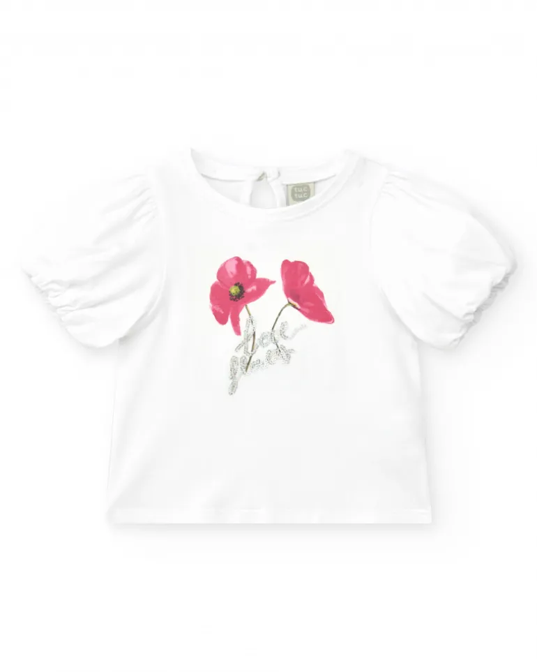 T-shirt blanc pour fille avec fleurs et paillettes