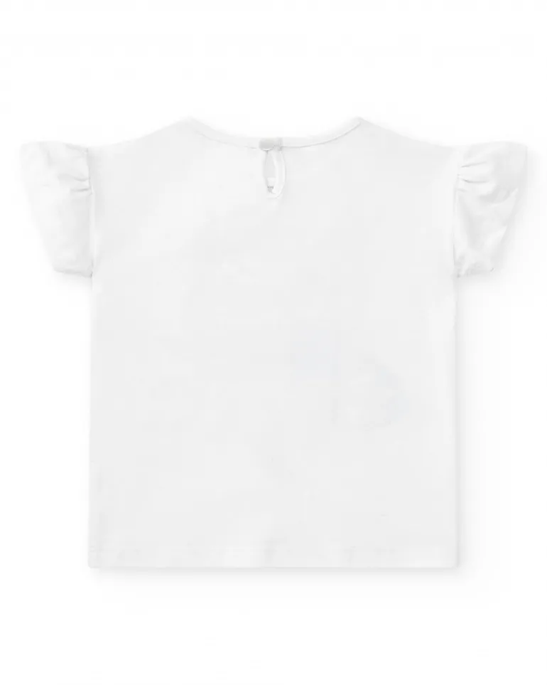 T-shirt blanc pour fille avec perroquets brodés et paillettes