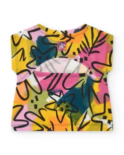 T-shirt blanc pour fille avec fleurs et fermeture à l’