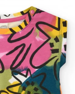 T-shirt blanc pour fille avec fleurs et fermeture à l’