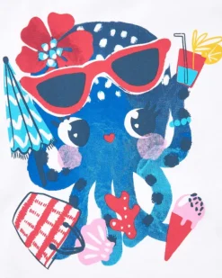 T-shirt blanc pour fille avec imprimé de pieuvre