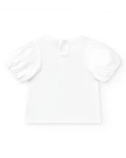 T-shirt blanc pour fille avec fleurs et paillettes