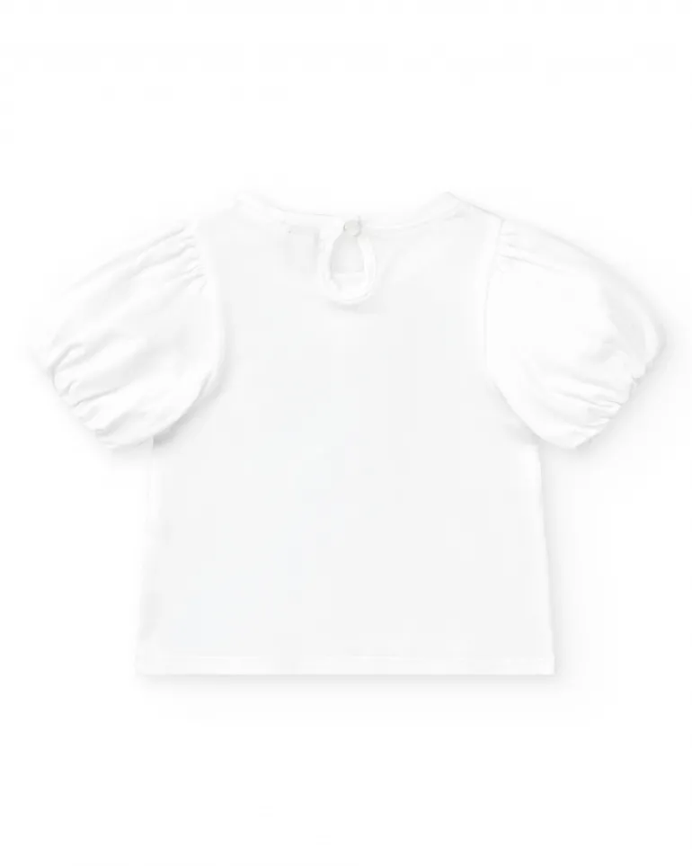 T-shirt blanc pour fille avec fleurs et paillettes