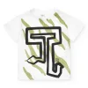 T-shirt blanc pour garçon avec imprimé et lettres en vert et noir