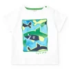 T-shirt blanc pour garçon avec requins verts et bleus